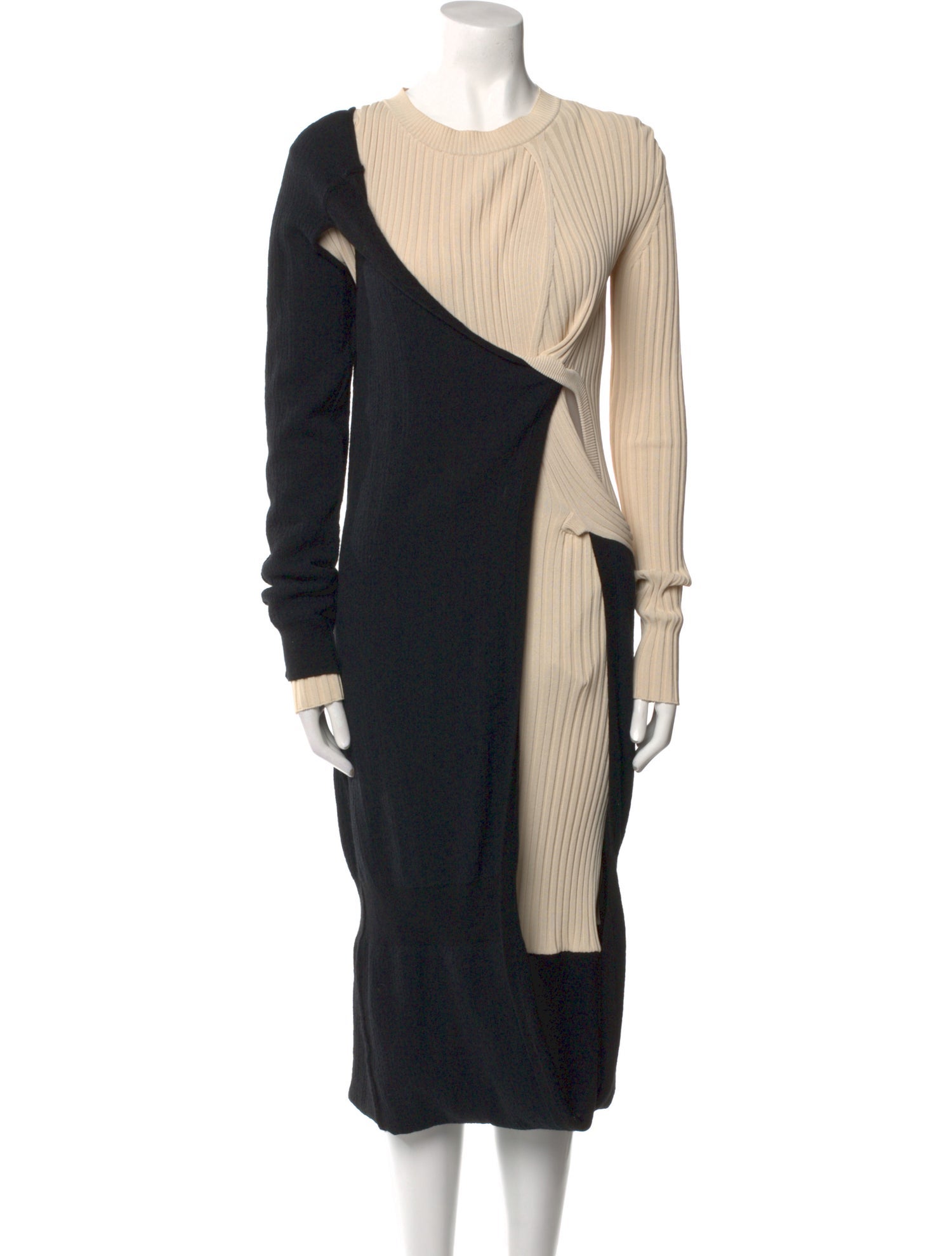 Bottega Veneta Colorblock Pattern Midi Length Dress - Black