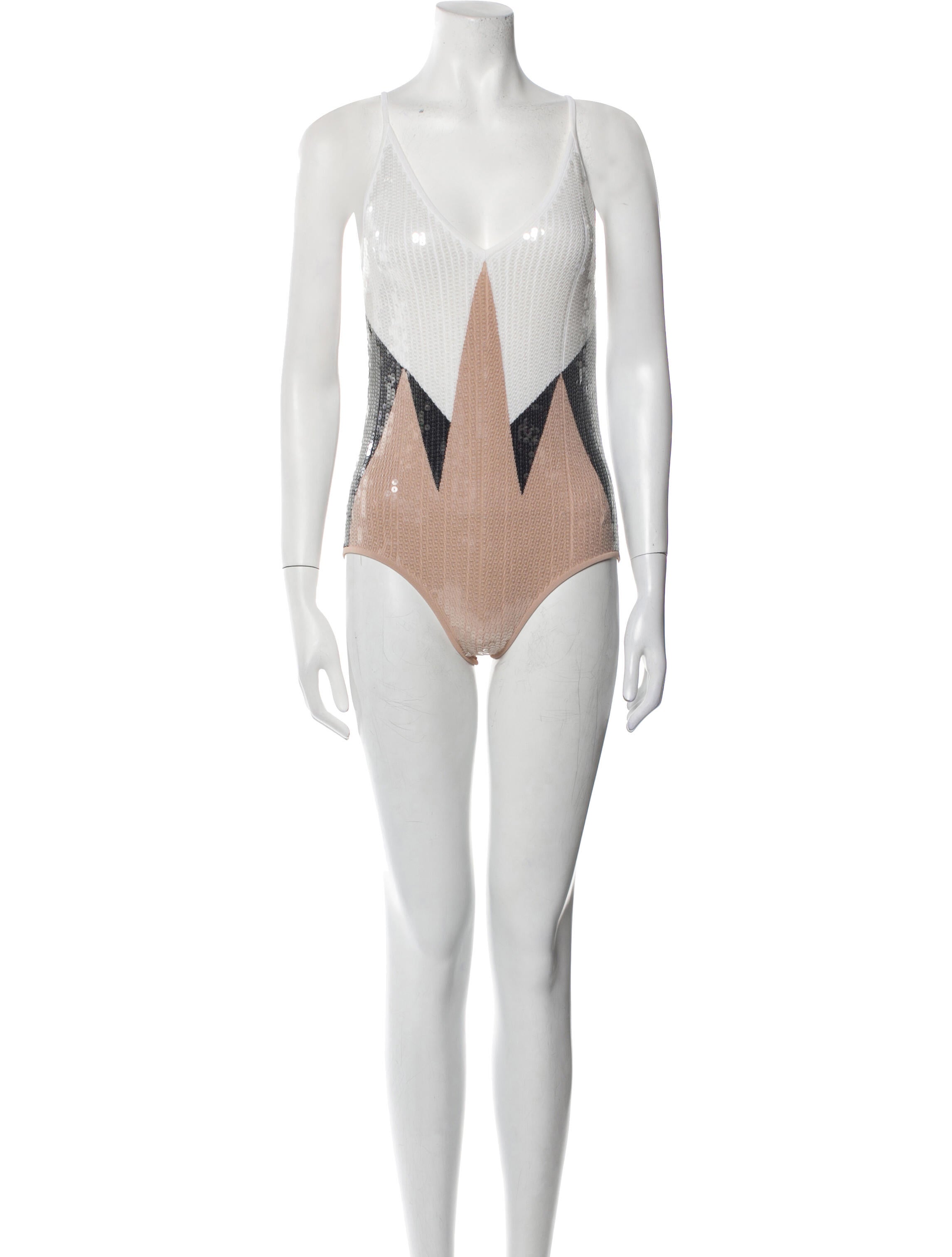 Bottega Veneta Colorblock Pattern Plunge Neckline Bodysuit