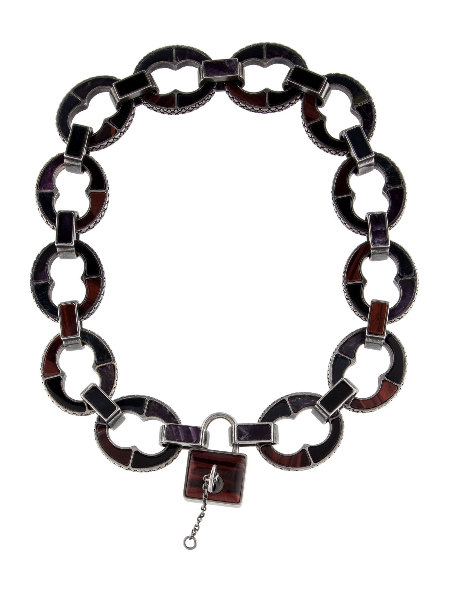 Bottega Veneta Multistone Padlock Necklace