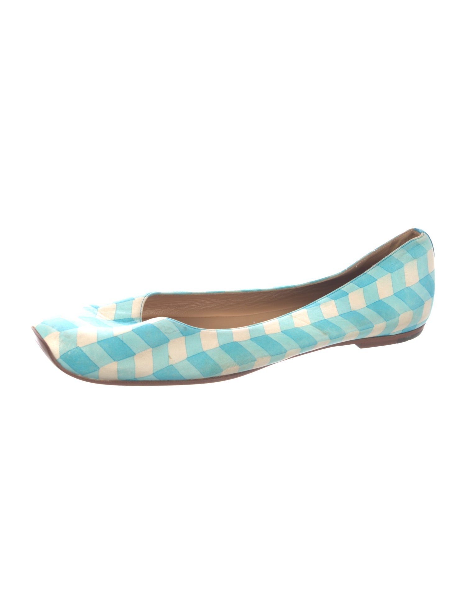 Bottega Veneta Leather Plaid Print Ballet Flats