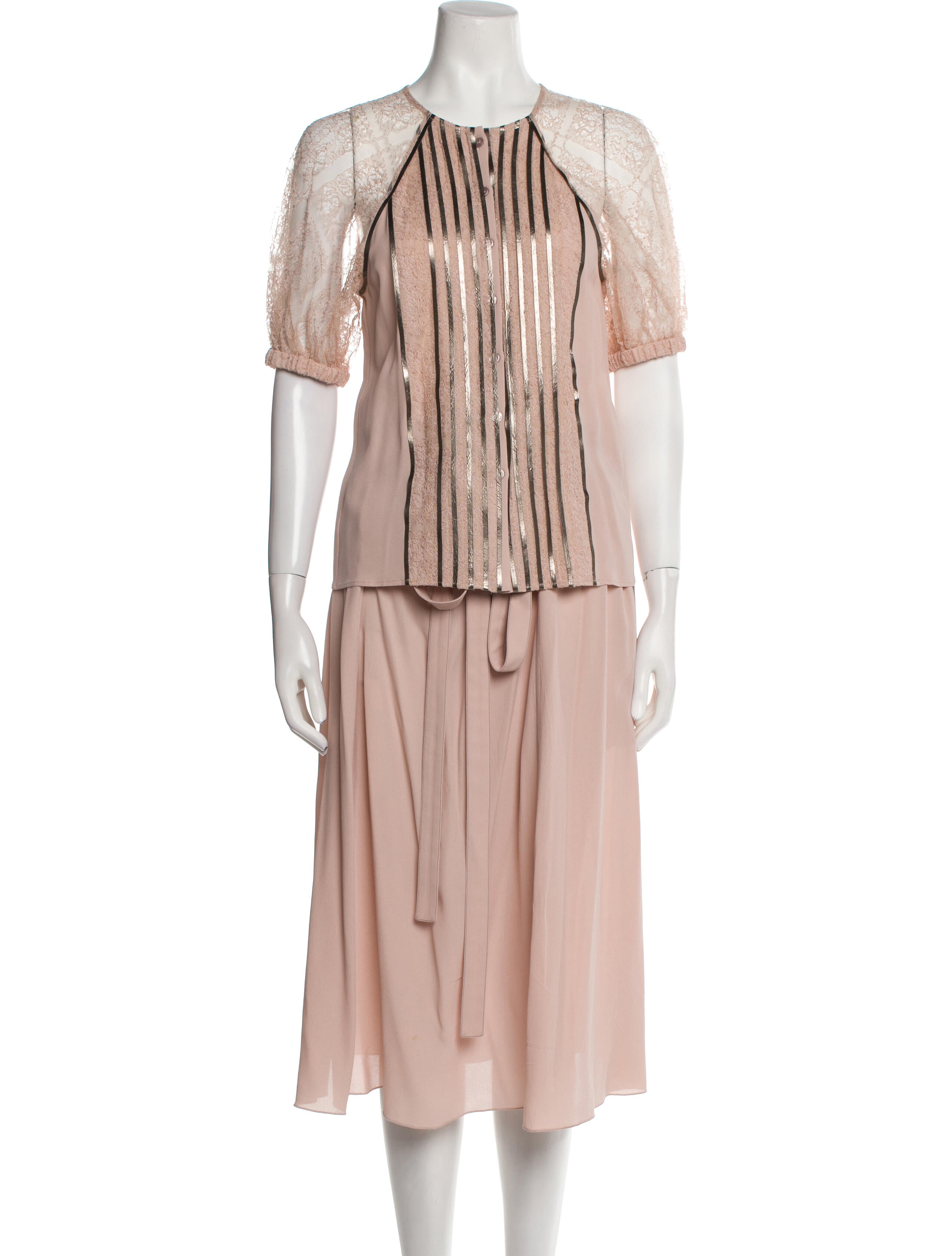 Bottega Veneta Silk Lace Trim Embellishment Skirt Set