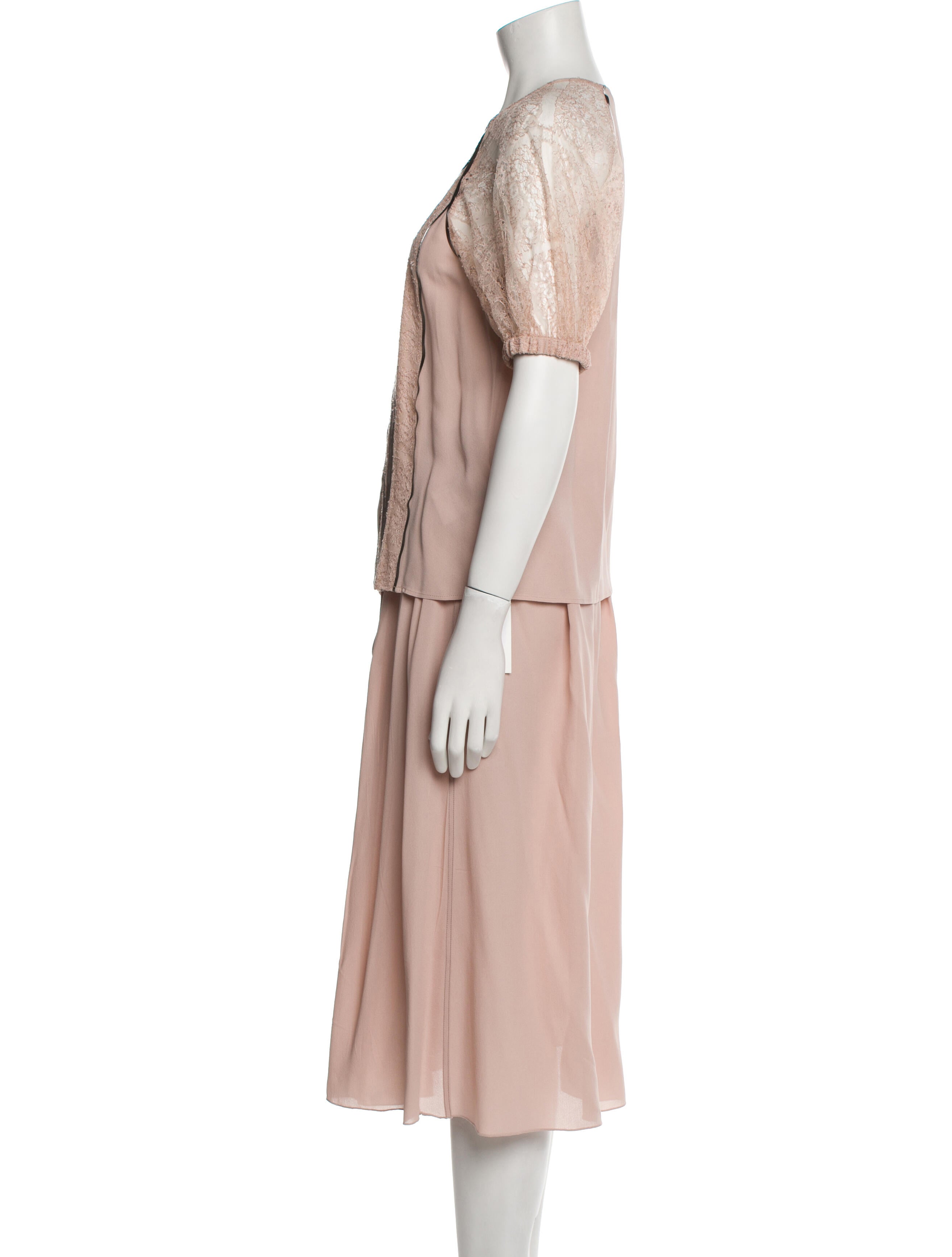 Bottega Veneta Silk Lace Trim Embellishment Skirt Set