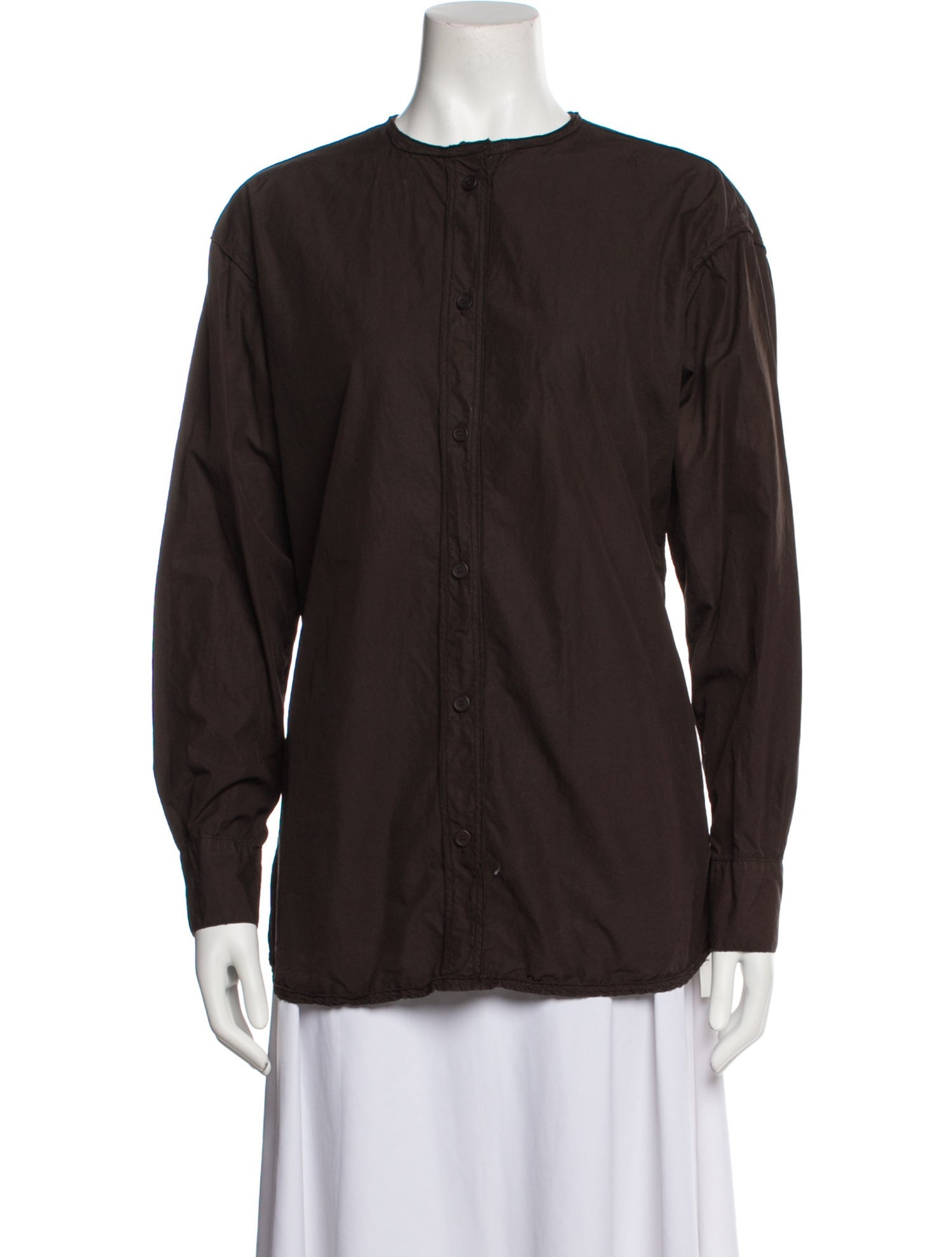 Bottega Veneta Crew Neck Long Sleeve Button-Up Top