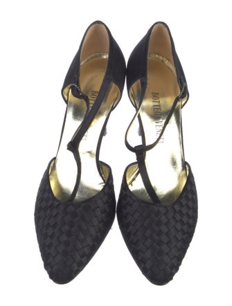 Bottega Veneta Intrecciato Weave Satin T-Strap Pumps