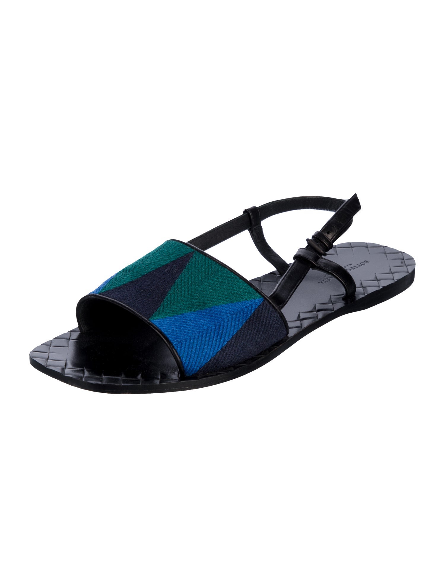 Bottega Veneta Colorblock Pattern Leather Trim Embellishment Slingback Sandals