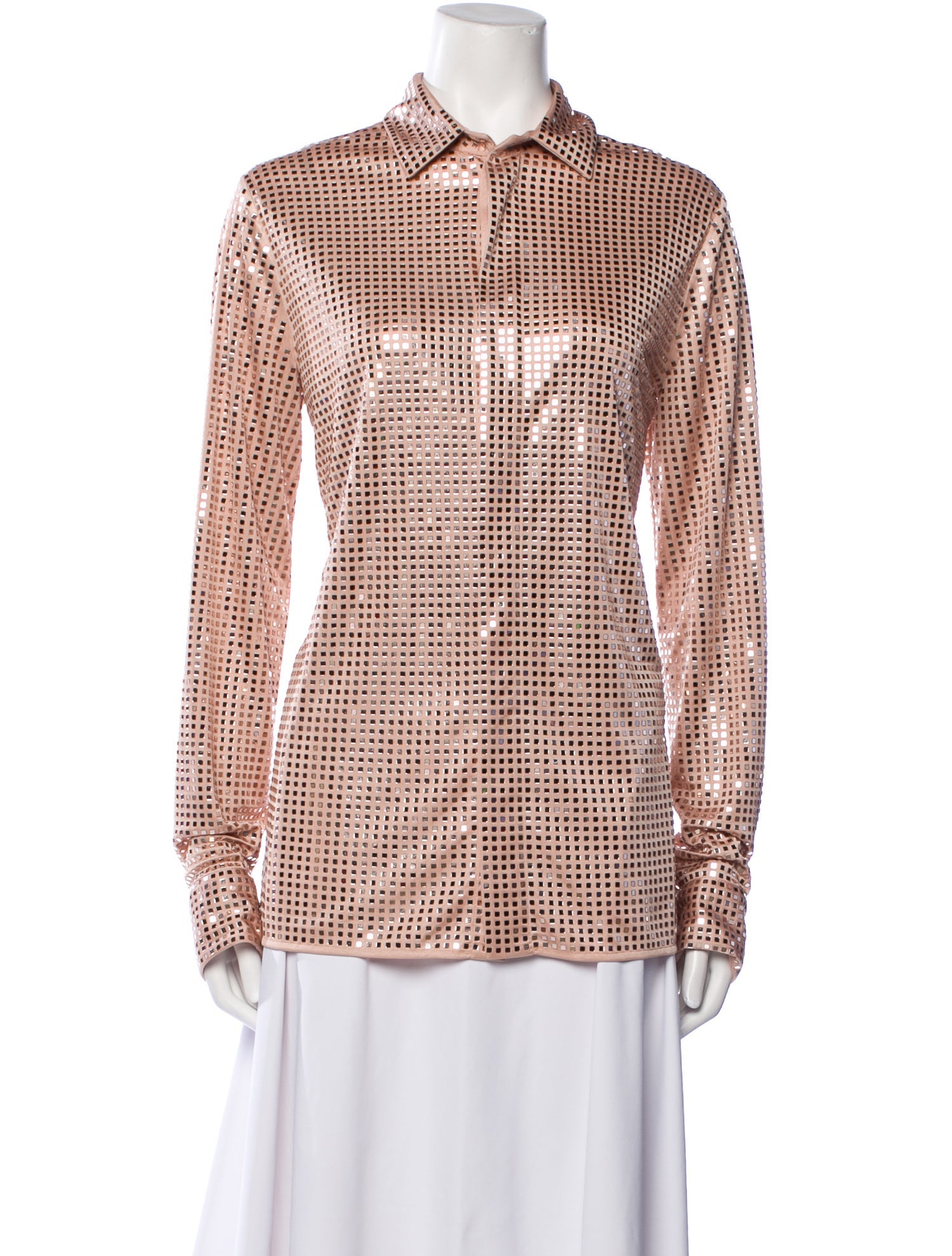 Bottega Veneta Printed Long Sleeve Button-Up Top