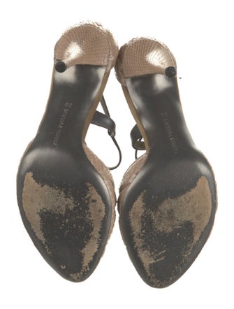 Bottega Veneta Snakeskin Cutout Accent T-Strap Pumps