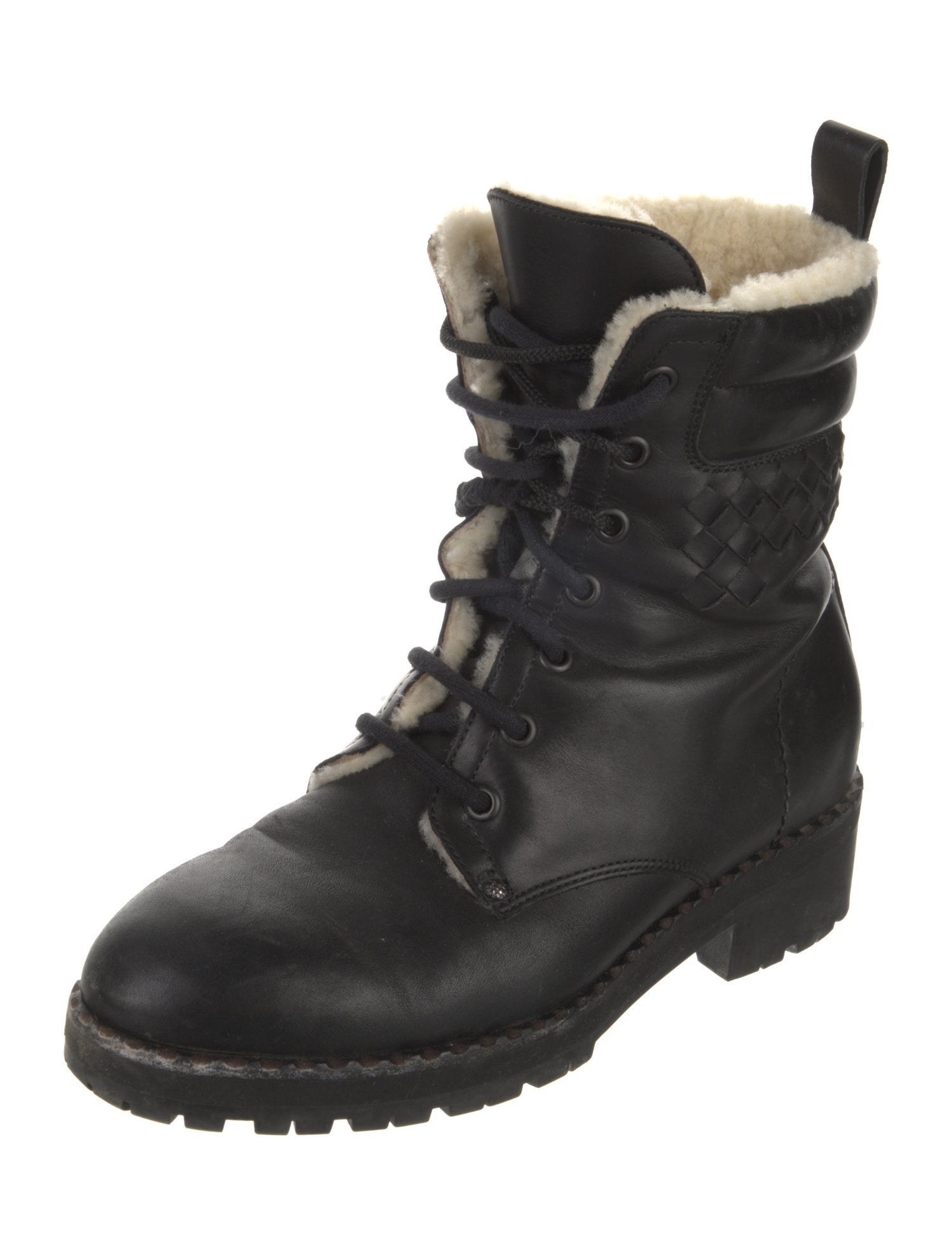 Bottega Veneta Intrecciato Weave Leather Combat Boots