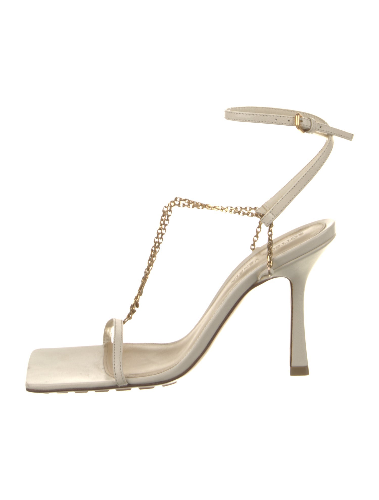Bottega Veneta Leather Chain-Link Accents T-Strap Sandals