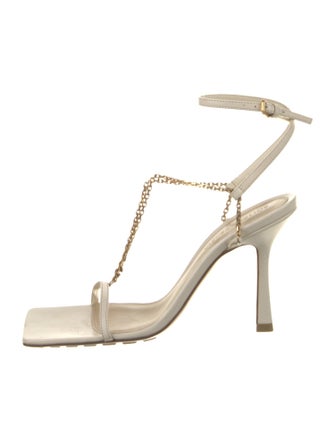 Bottega Veneta Leather Chain-Link Accents T-Strap Sandals