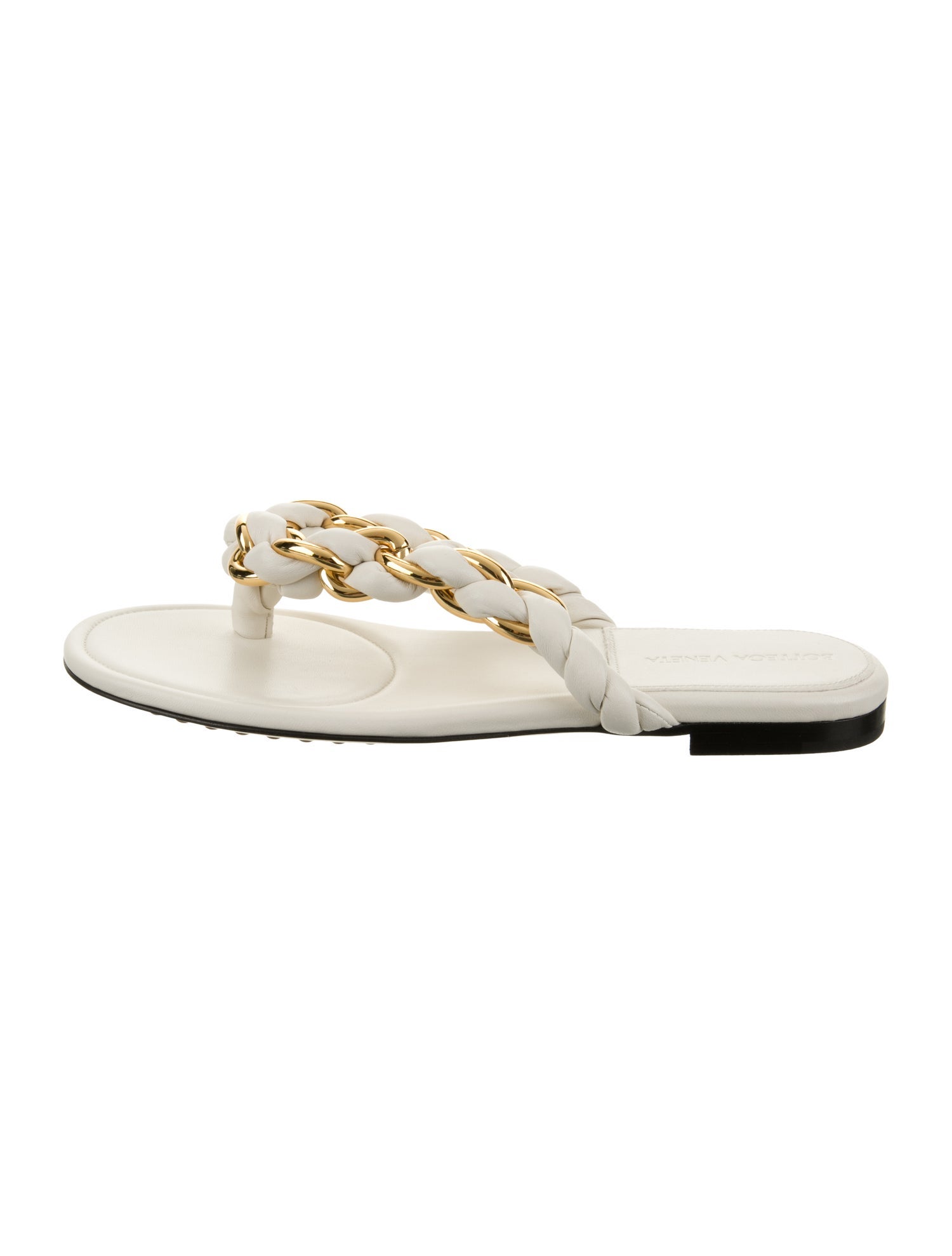 Bottega Veneta Leather Chain-Link Accents Slides w/ Tags