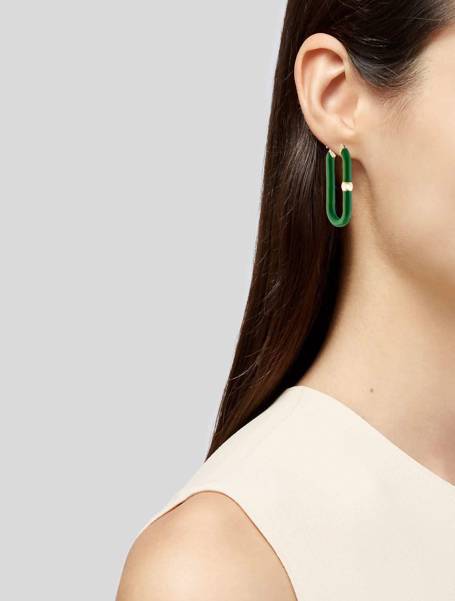 【BOTTEGA VENETA】Enamel Hoop Earrings Green Bottega Veneta Green Enamel Triangle Hoop Earrings Bottega