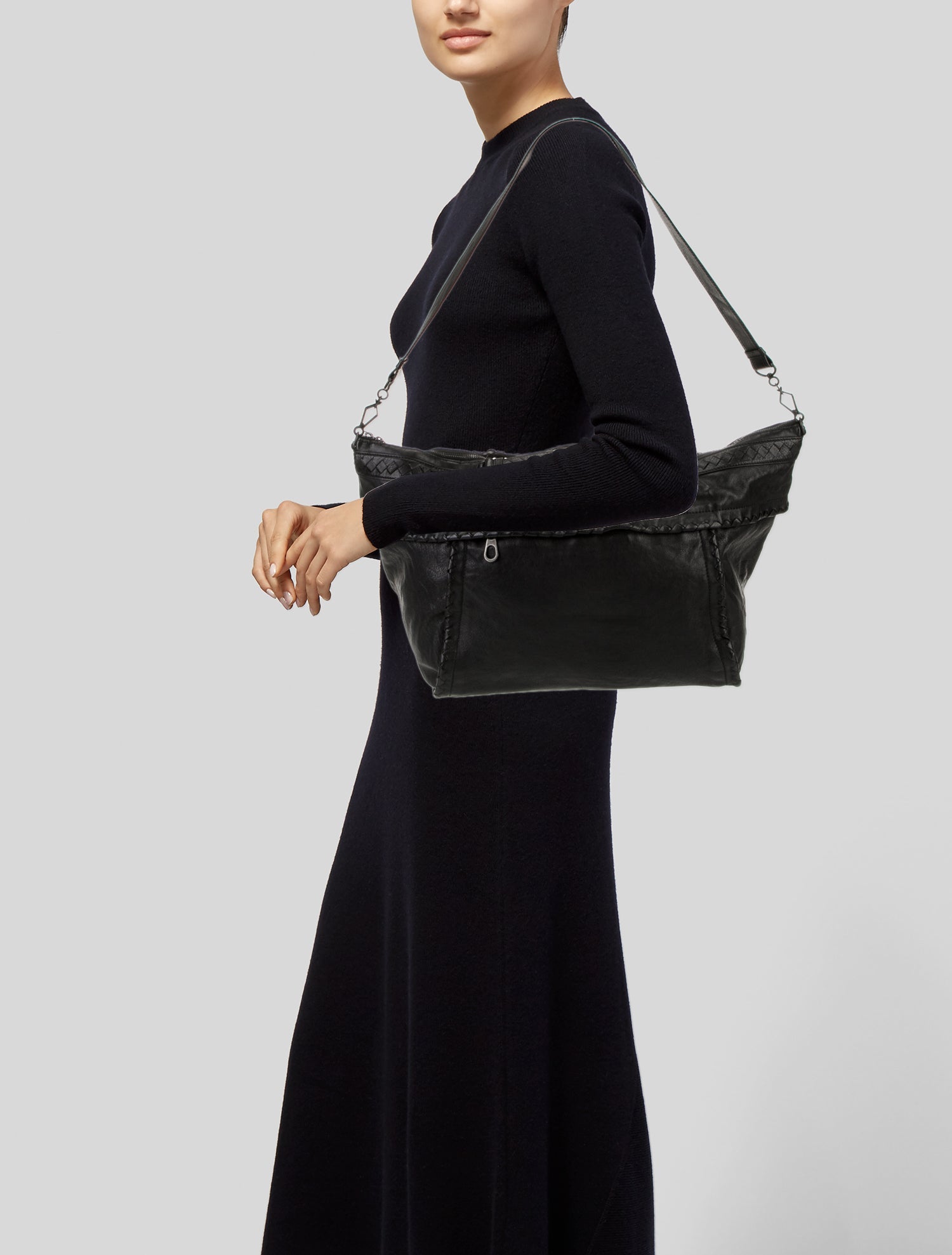 Bottega Veneta Intrecciato Shoulder Bag - Black Luggage and