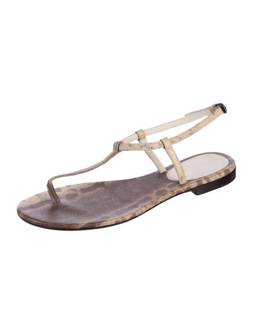 Bottega Veneta Leather Animal Print T-Strap Sandals