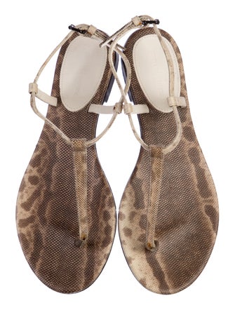 Bottega Veneta Leather Animal Print T-Strap Sandals