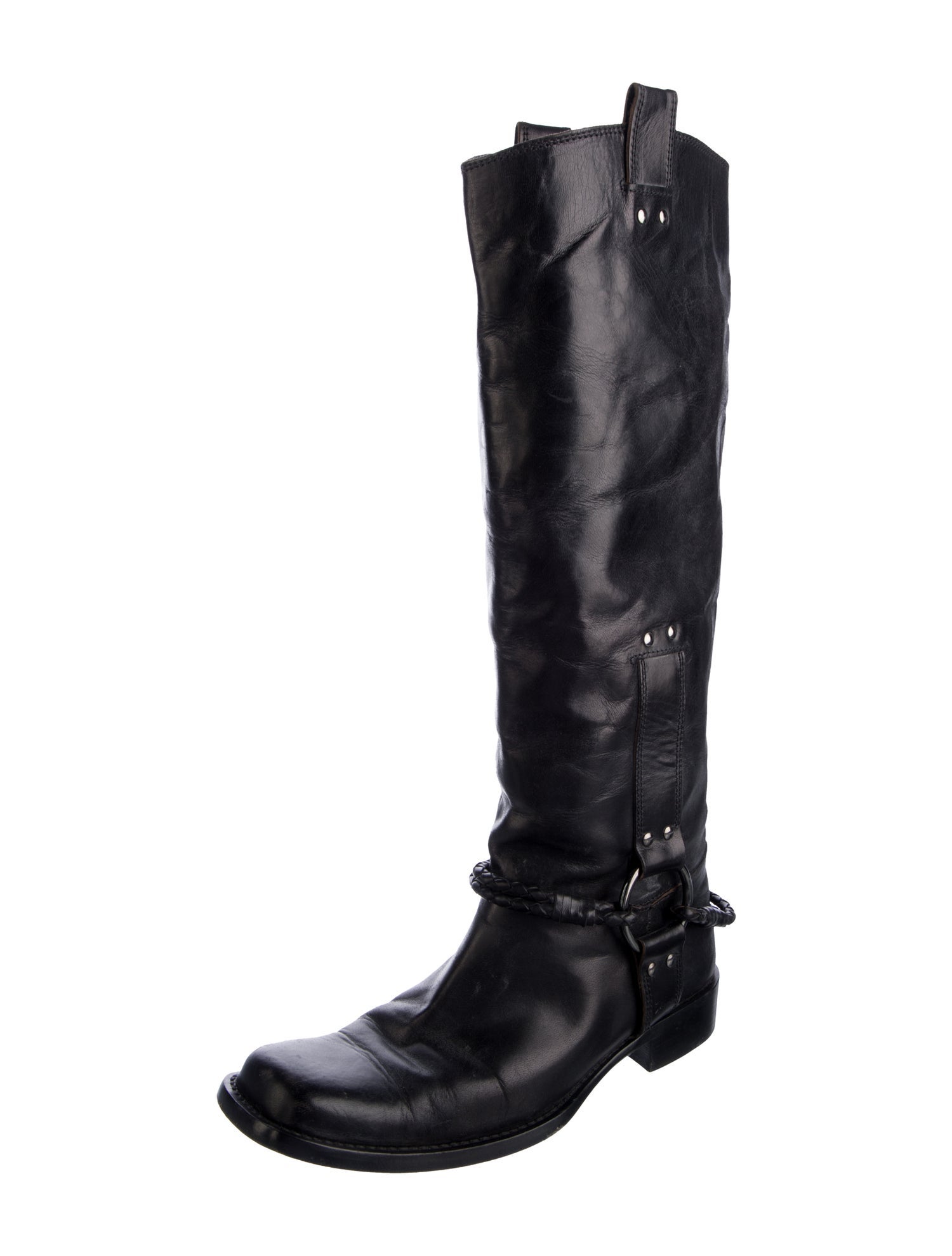 Bottega Veneta Intrecciato Weave Leather Riding Boots