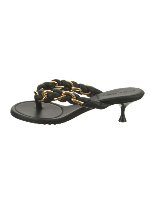 Bottega Veneta Leather Chain-Link Accents Slides