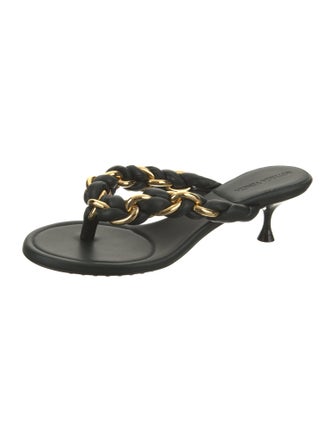 Bottega Veneta Leather Chain-Link Accents Slides