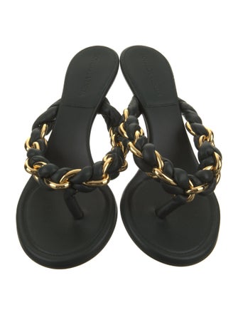 Bottega Veneta Leather Chain-Link Accents Slides