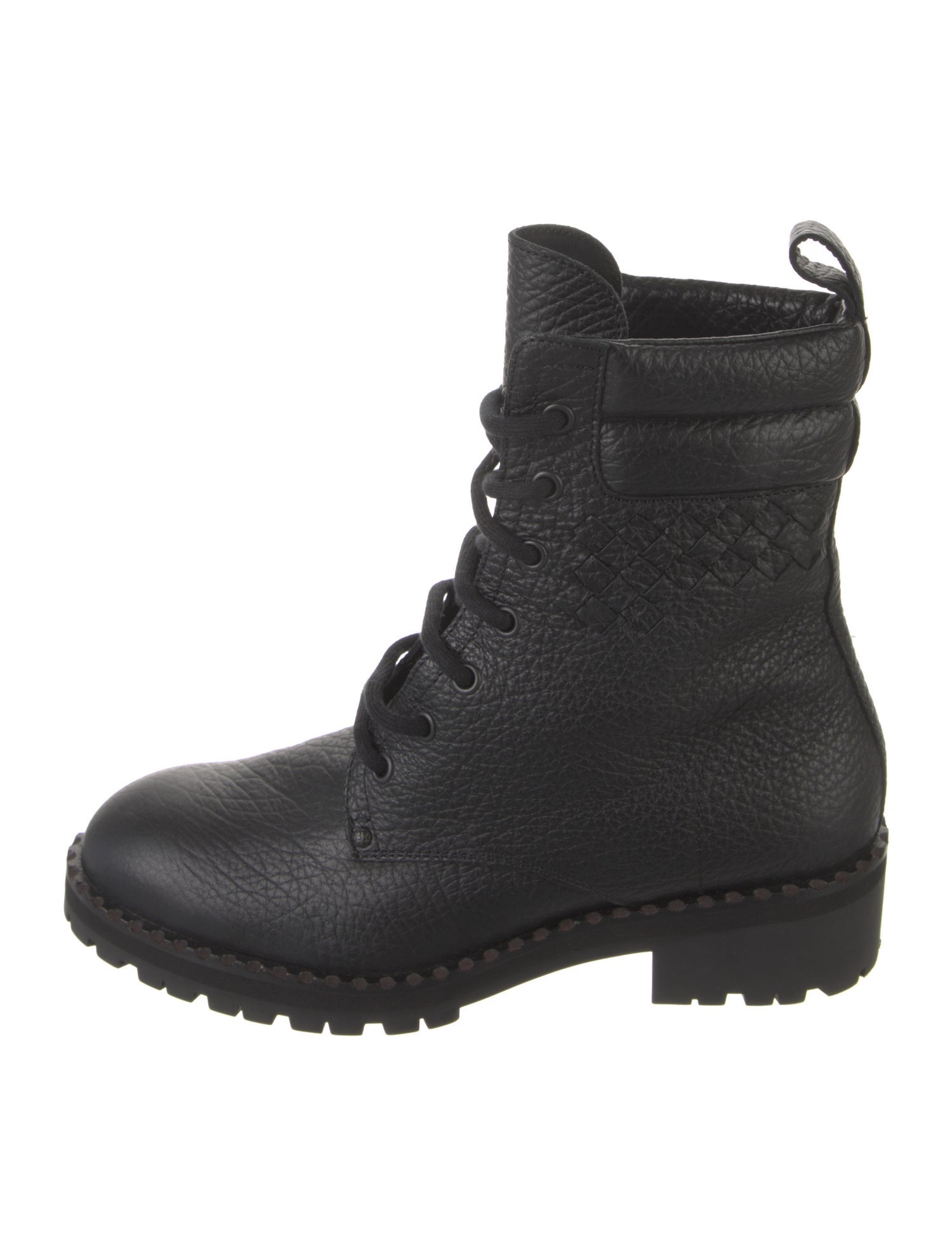 Bottega Veneta Intrecciato Weave Leather Combat Boots