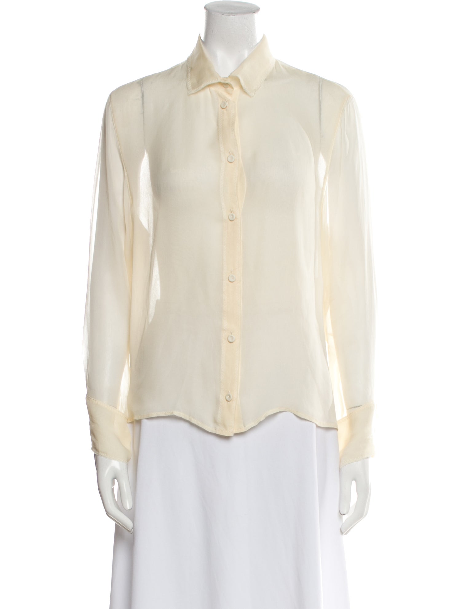 Bottega Veneta Silk Long Sleeve Button-Up Top