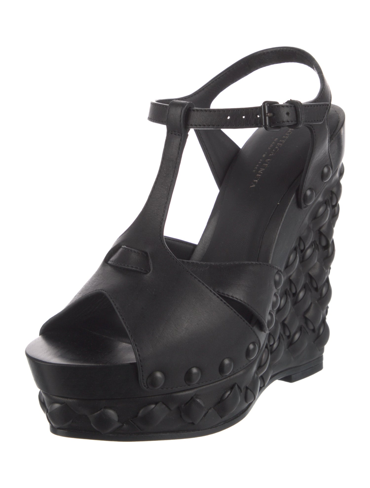 Bottega Veneta Leather Studded Accents T-Strap Sandals