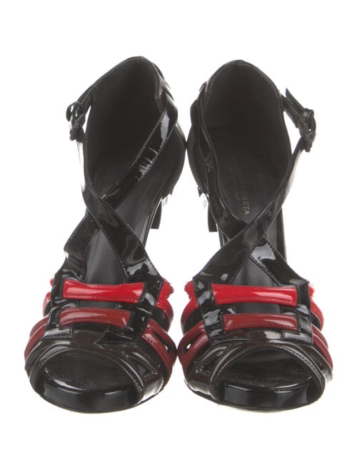 Bottega Veneta Patent Leather Colorblock Pattern T-Strap Pumps