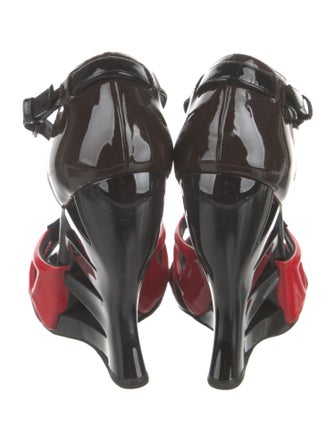 Bottega Veneta Patent Leather Colorblock Pattern T-Strap Pumps