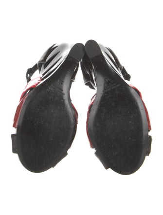 Bottega Veneta Patent Leather Colorblock Pattern T-Strap Pumps