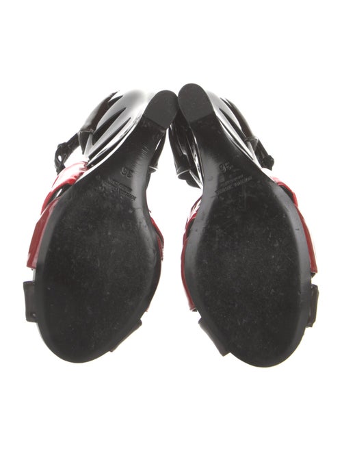 Bottega Veneta Patent Leather Colorblock Pattern T-Strap Pumps