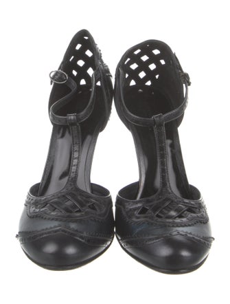 Bottega Veneta Leather Colorblock Pattern T-Strap Pumps