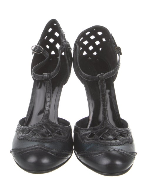 Bottega Veneta Leather Colorblock Pattern T-Strap Pumps