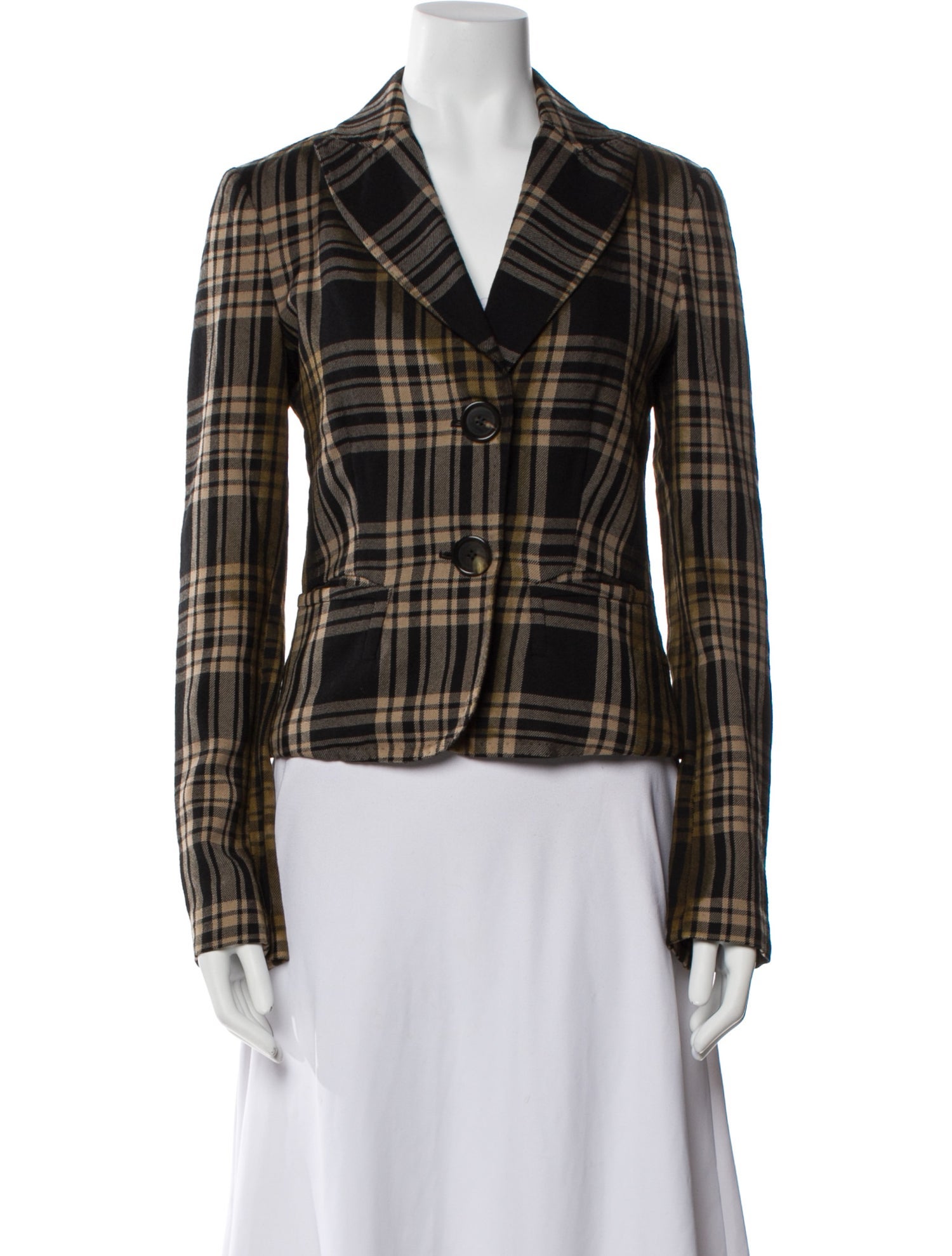 Bottega Veneta Wool Plaid Print Blazer