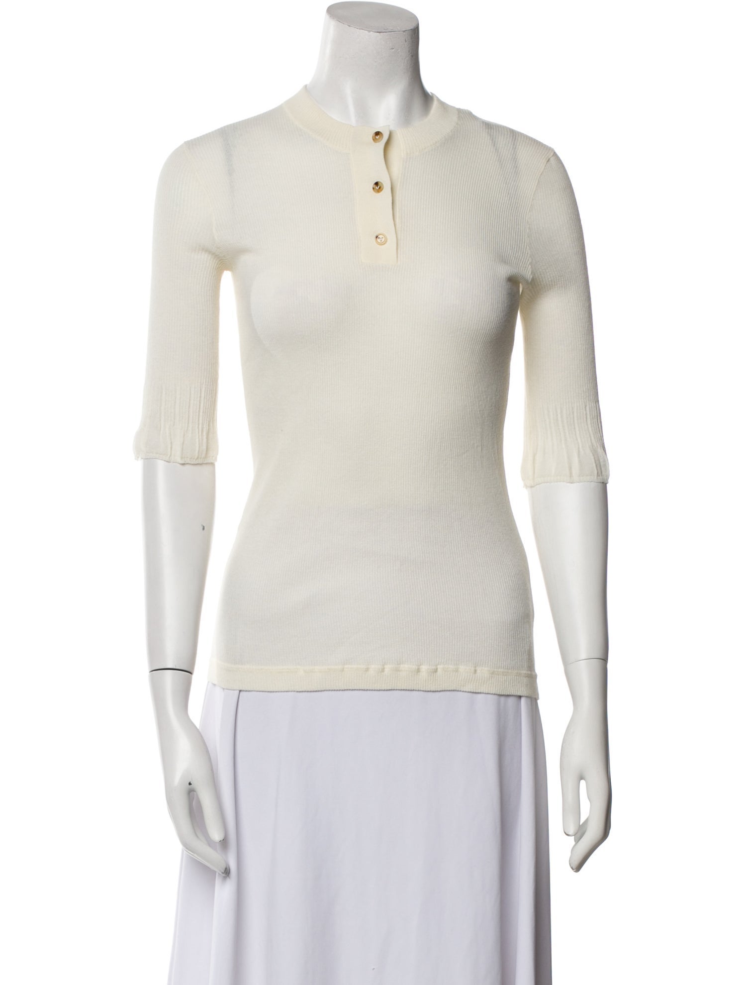 Bottega Veneta Mock Neck Three-Quarter Sleeve Top