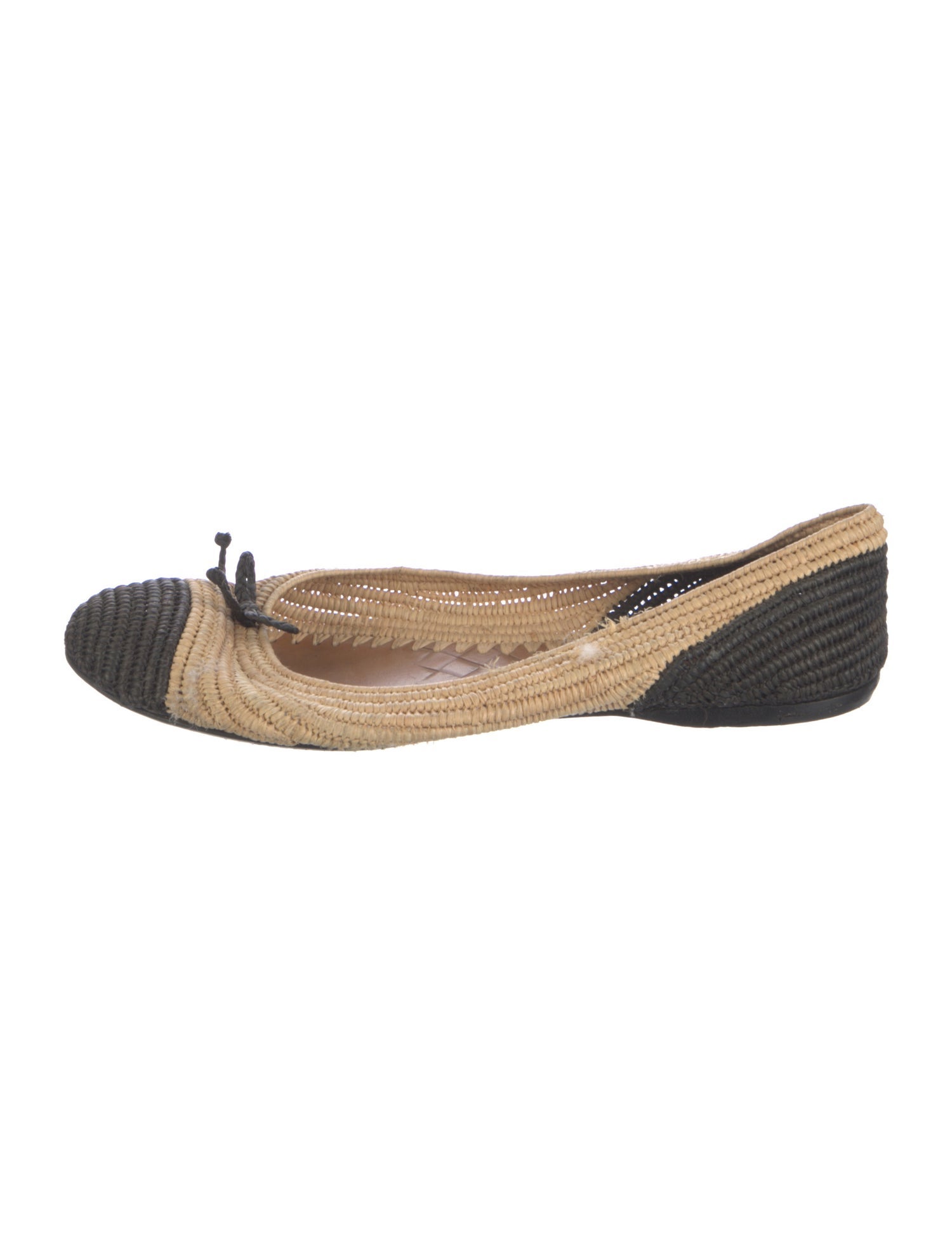 Bottega Veneta Straw Colorblock Pattern Ballet Flats