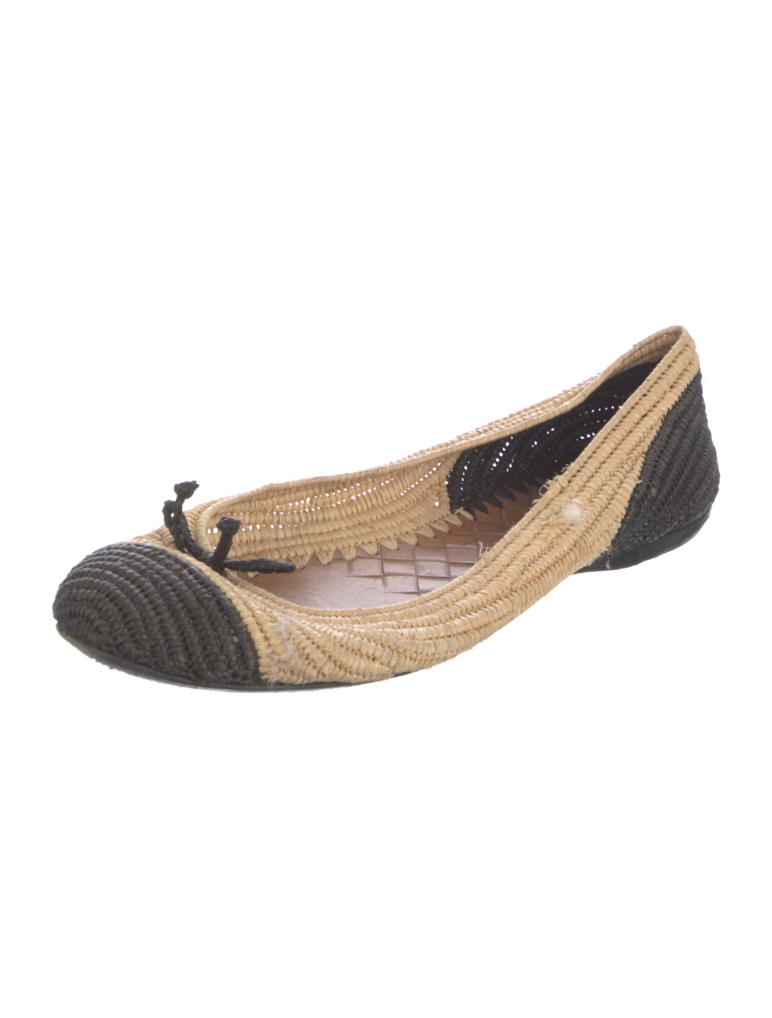 Bottega Veneta Straw Colorblock Pattern Ballet Flats