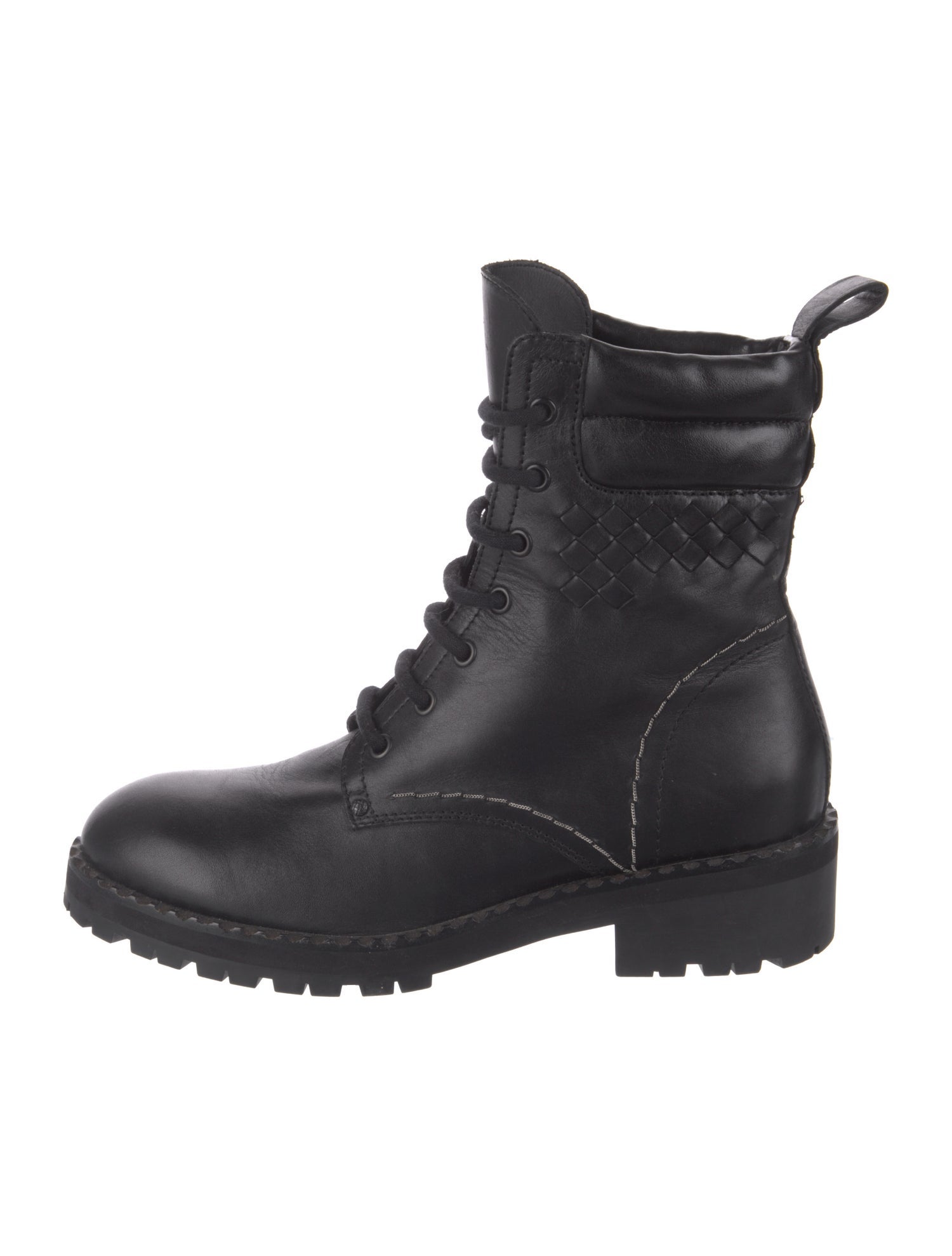 Bottega Veneta Intrecciato Weave Leather Combat Boots