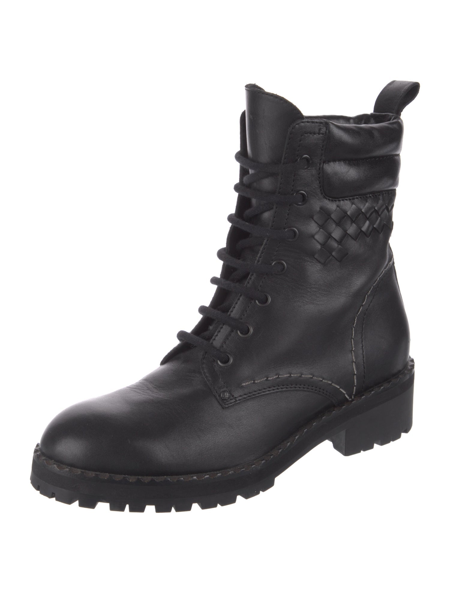 Bottega Veneta Intrecciato Weave Leather Combat Boots