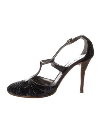 Bottega Veneta Velvet Embroidered Accent T-Strap Pumps
