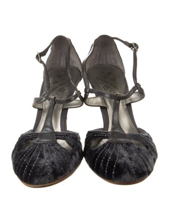 Bottega Veneta Velvet Embroidered Accent T-Strap Pumps