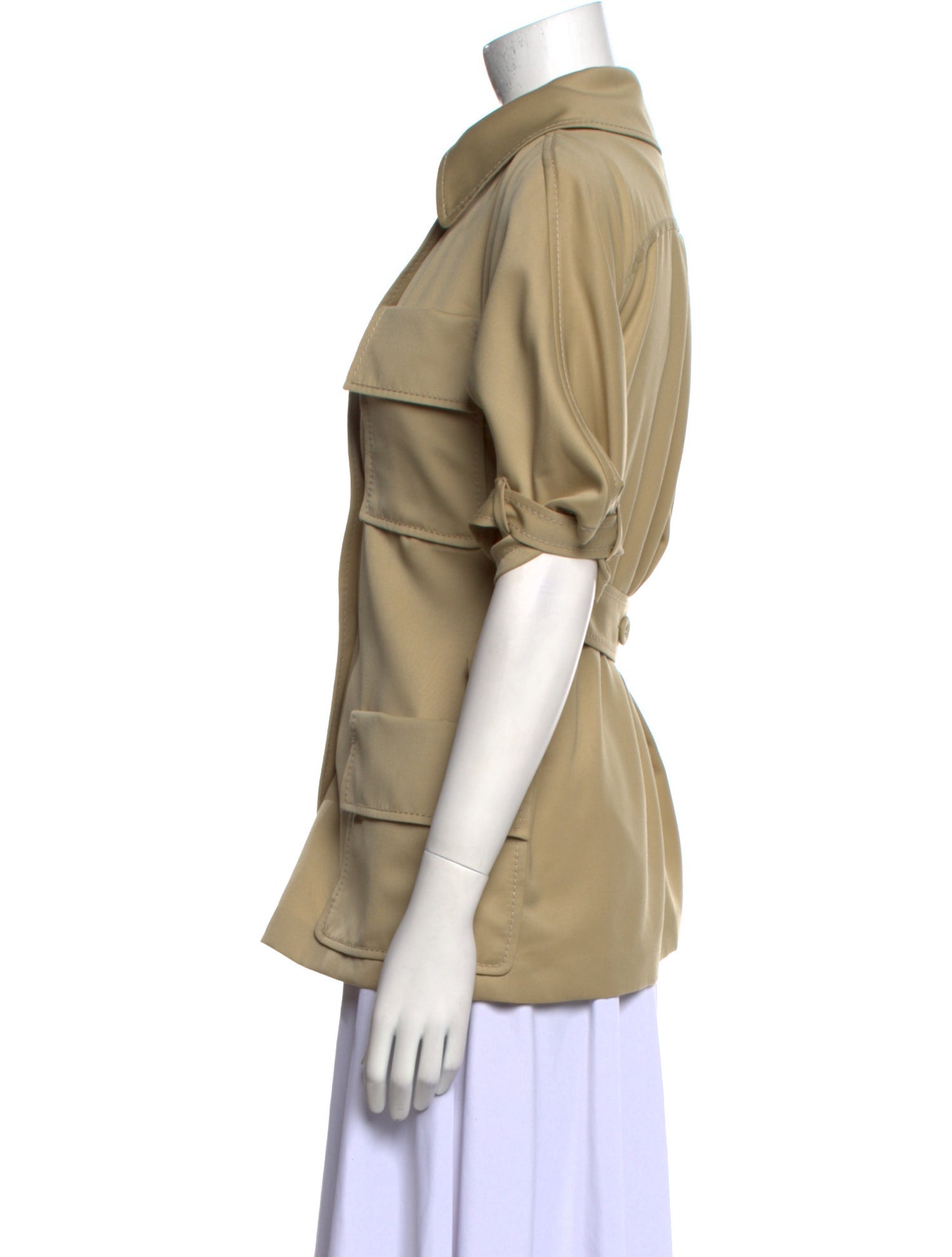 Bottega Veneta Wool Short Sleeve Button-Up Top