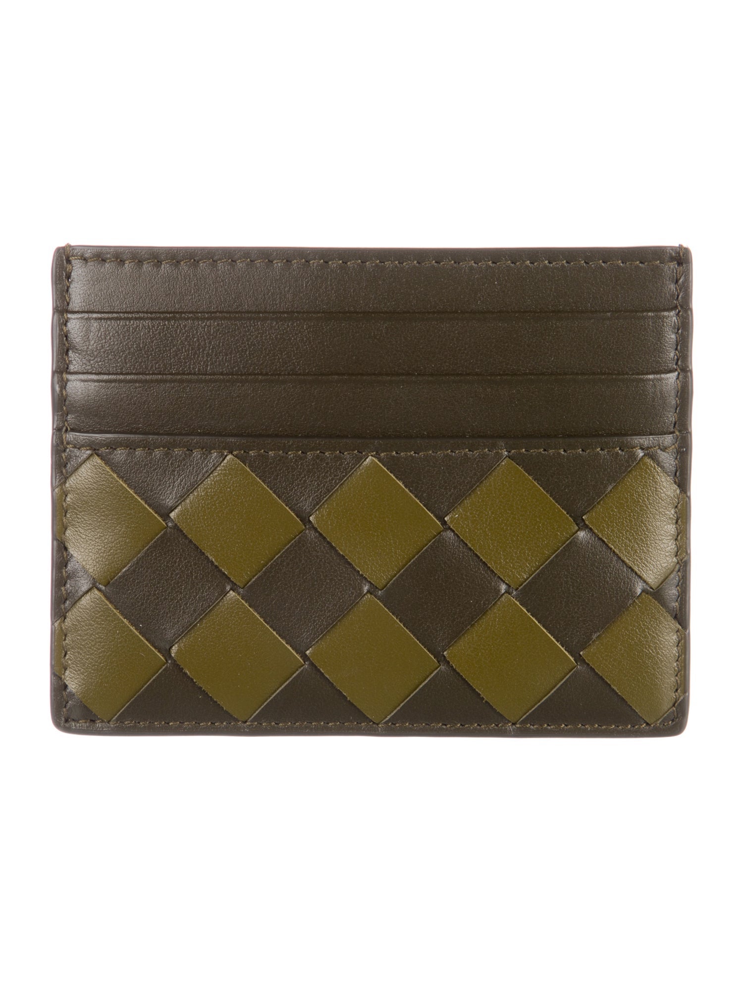 Bottega Veneta Leather Plaid Print Card Holder