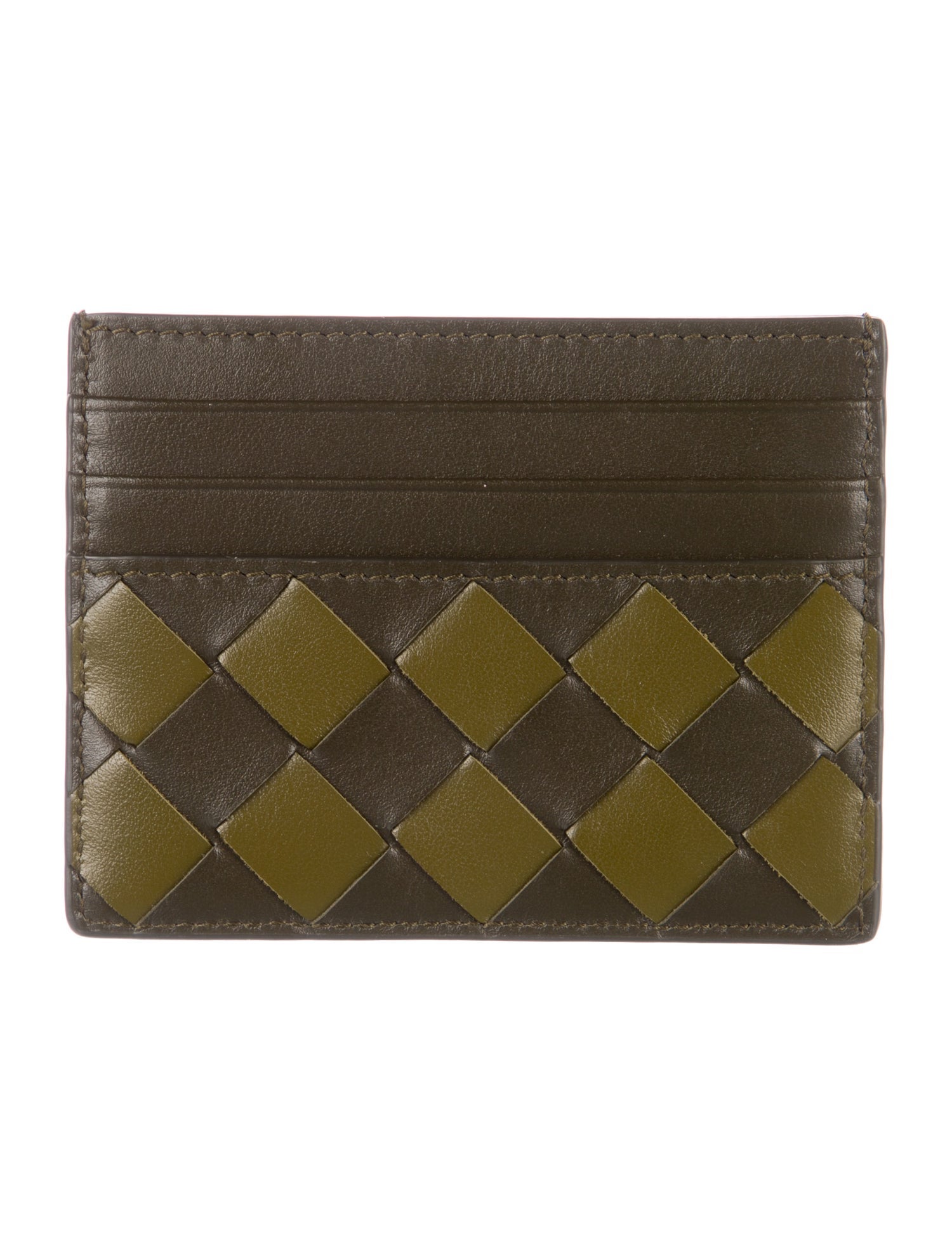 Bottega Veneta Leather Plaid Print Card Holder