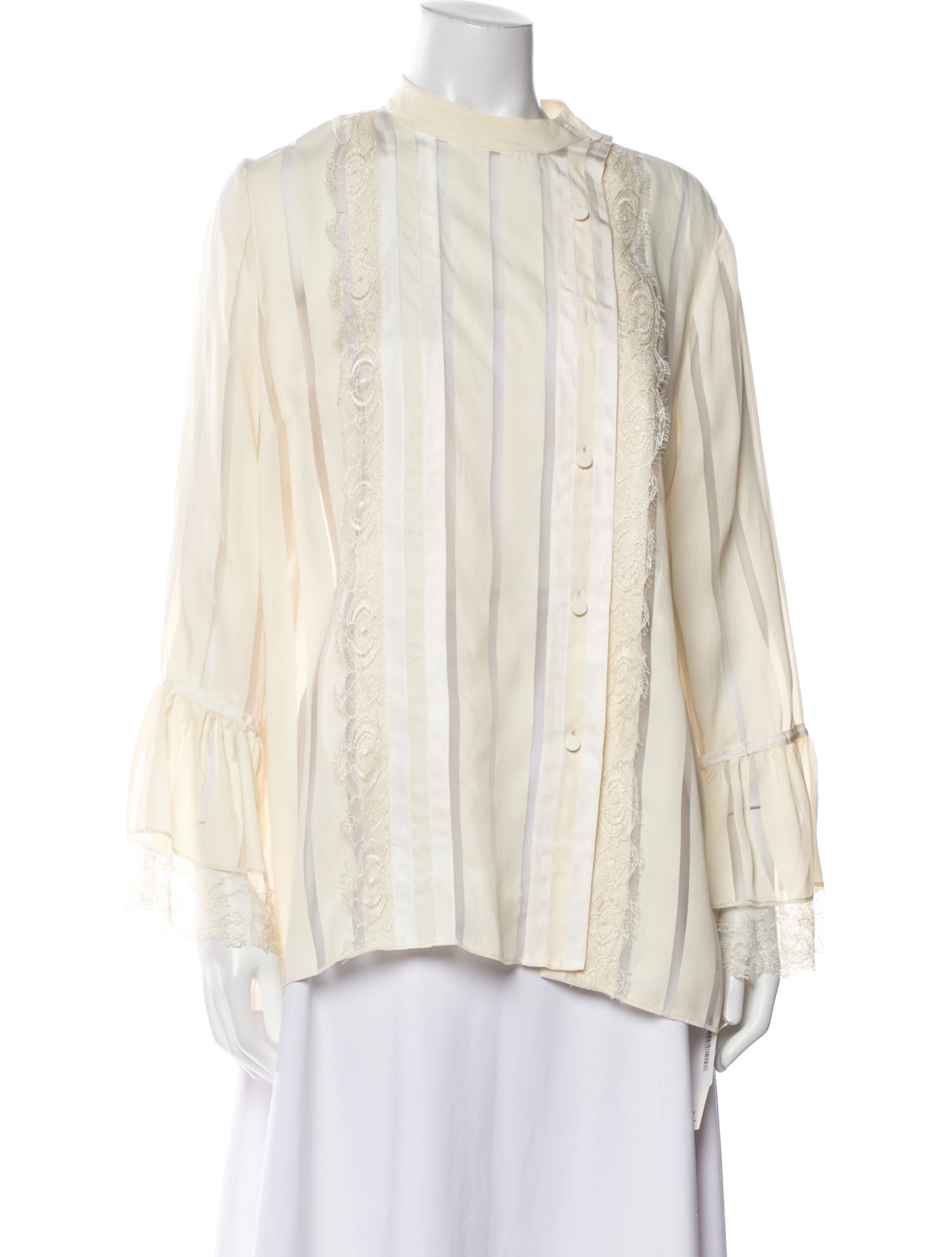 Bottega Veneta Striped Mock Neck Blouse