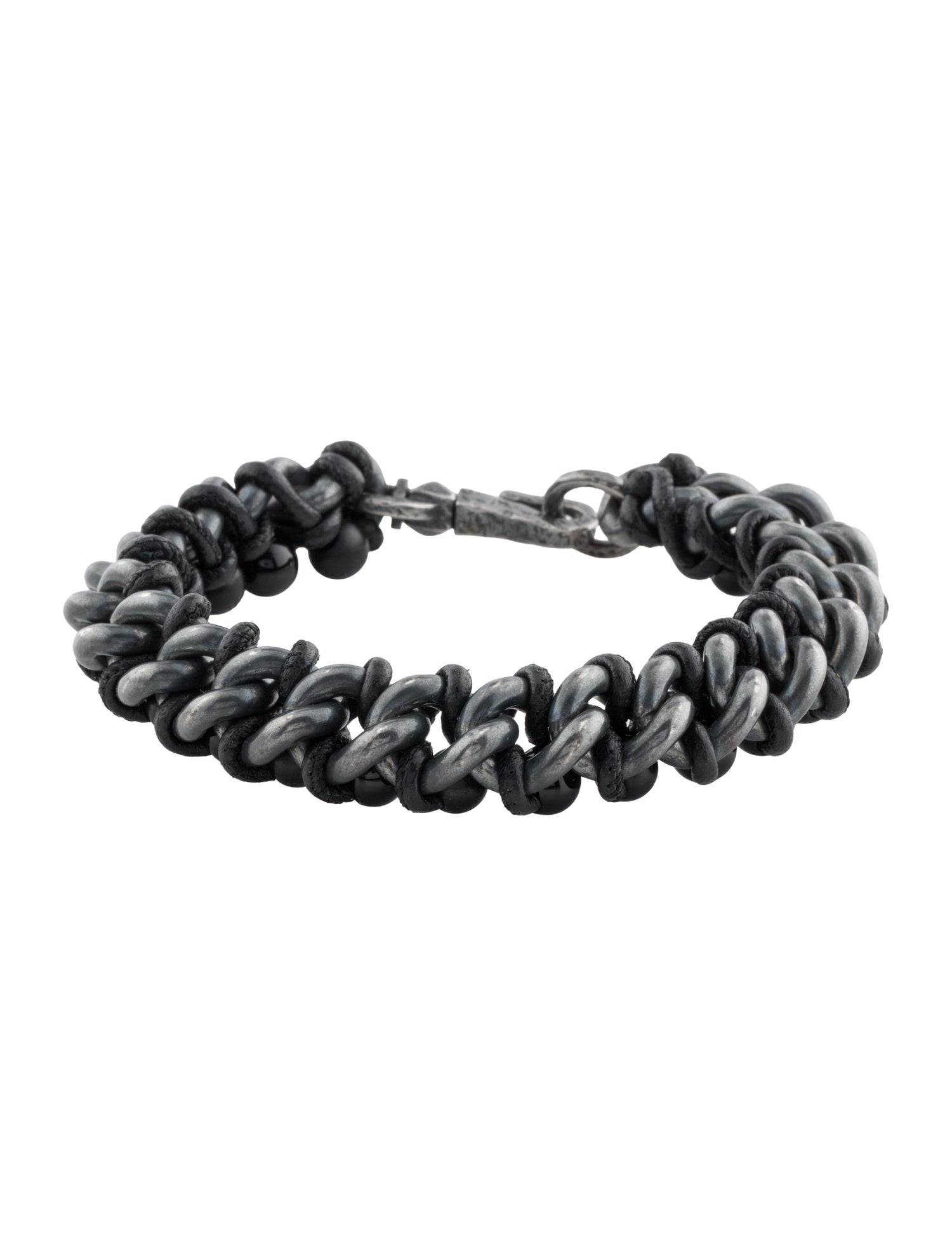 Bottega Veneta Onyx, Wood & Leather Woven Chain Link Bracelet
