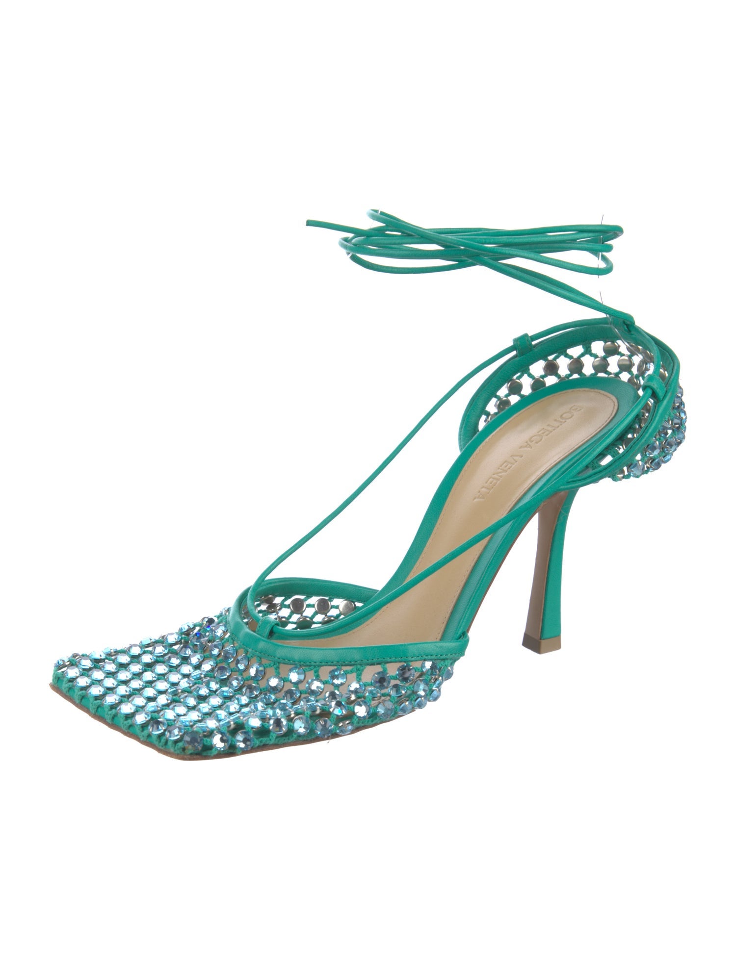 Bottega Veneta Mesh Crystal Embellishments Slingback Pumps