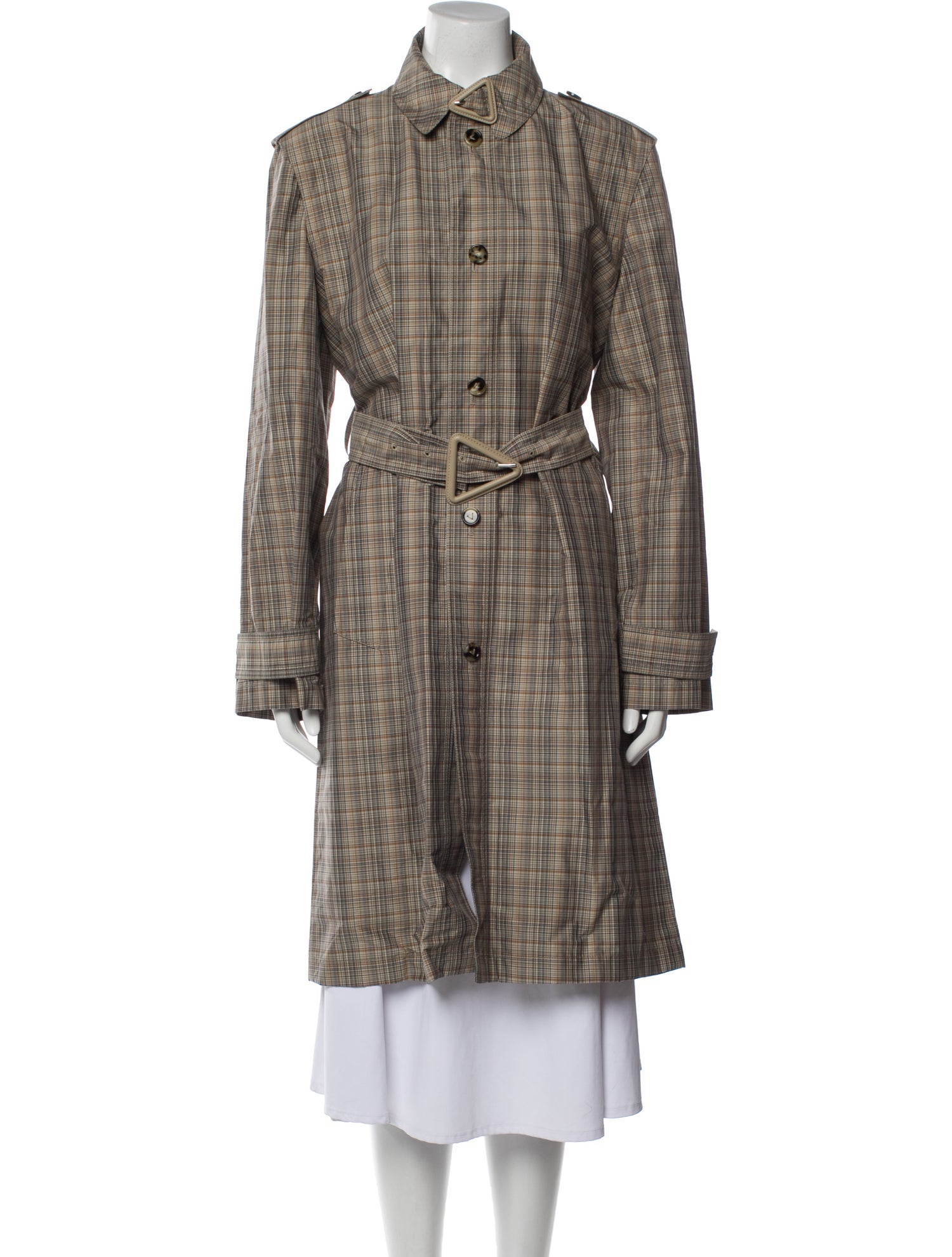 Bottega Veneta Plaid Print Trench Coat