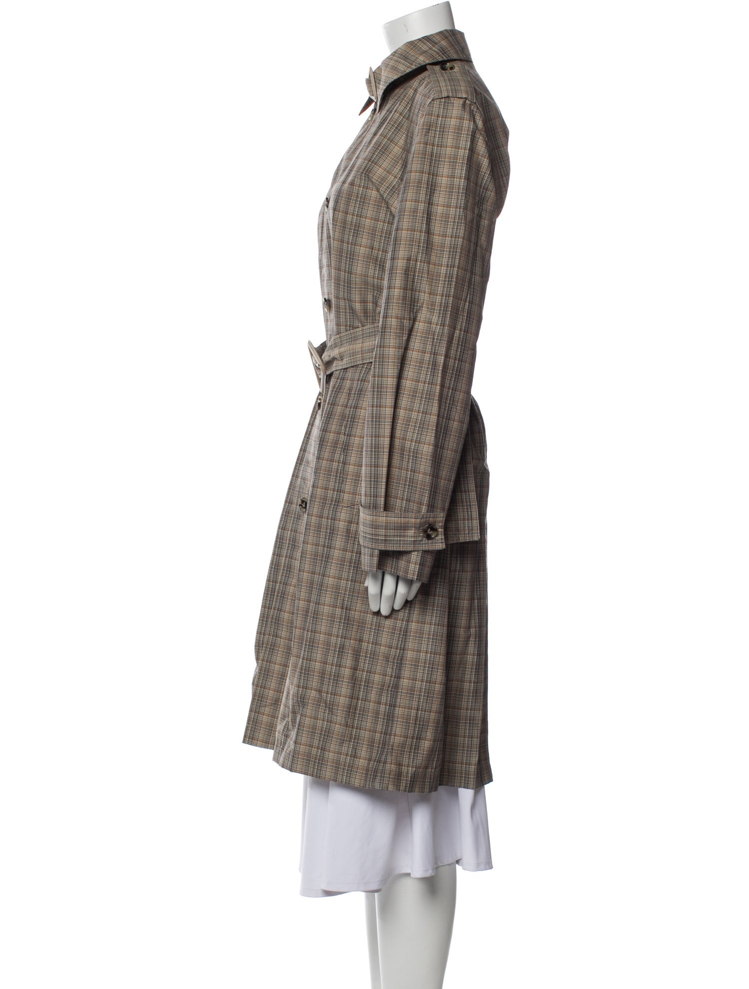 Bottega Veneta Plaid Print Trench Coat