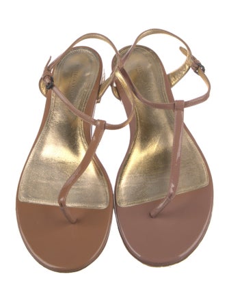 Bottega Veneta Intrecciato Weave Patent Leather T-Strap Sandals