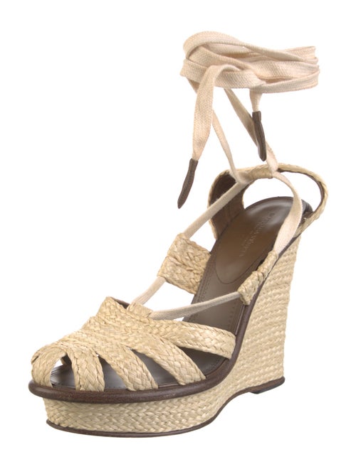 Bottega Veneta Raffia Braided Accents T-Strap Pumps